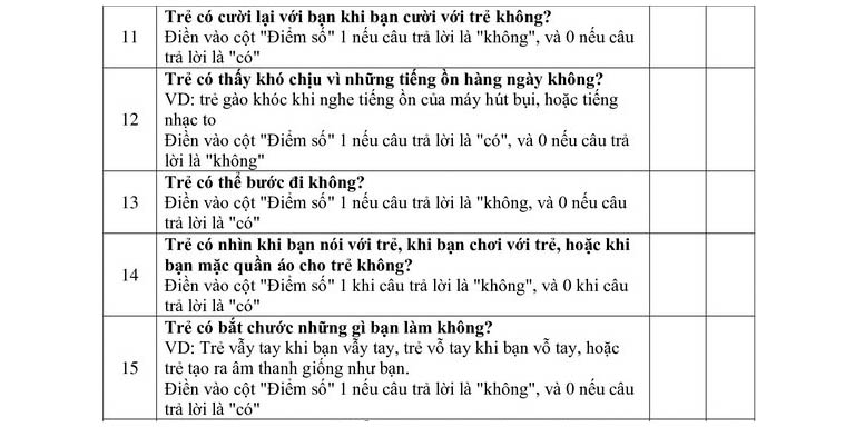 bài test tự kỷ