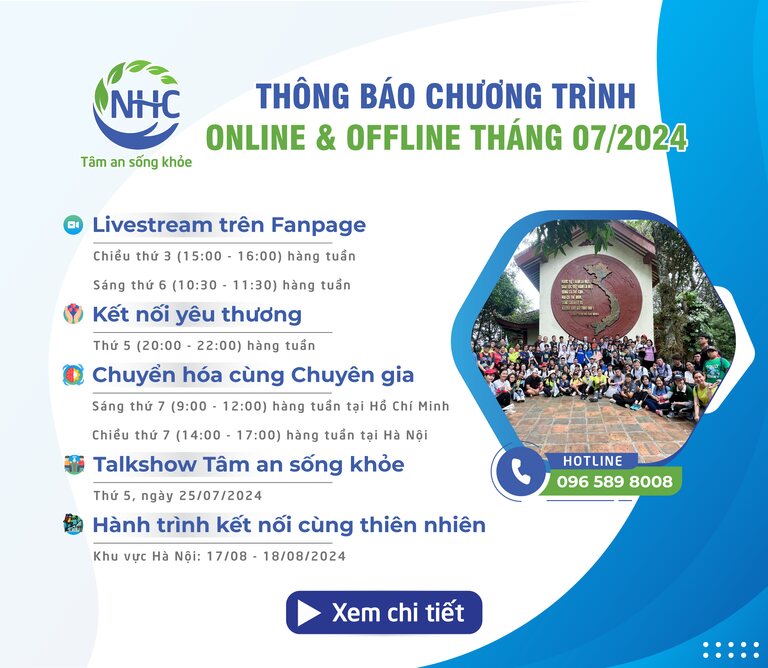 Trung tâm Tâm lý trị liệu NHC Việt Nam thông báo các chương tháng 7 năm 2024